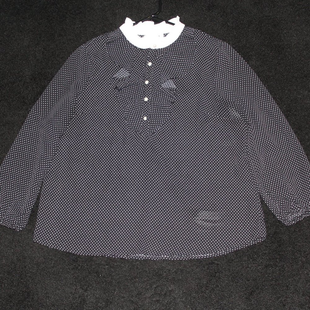 Monteau Black and White Polka Dot Button Business Blouse Sz. L